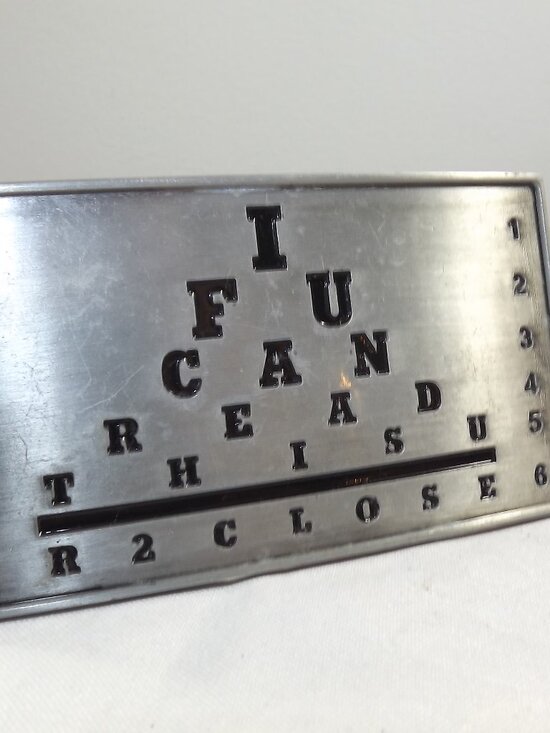 Novelty Belt Buckle Other - Metal Eye Chart Belt Buckle - Black Lettering on Silver